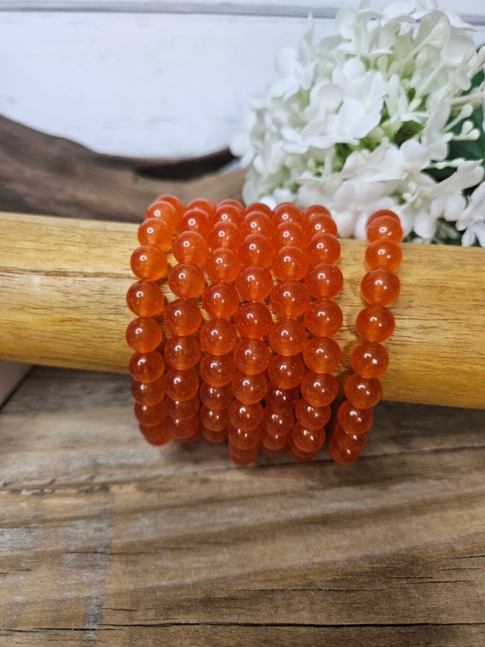 Orange Jade 8mm Stone Bracelet 7" Inch Healing Bracelet
